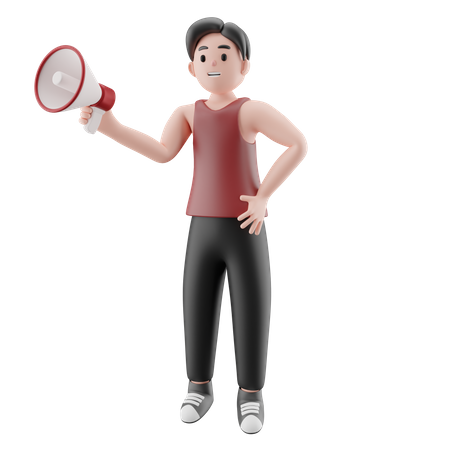 Sportsman Holding Megaphone  3D Illustration