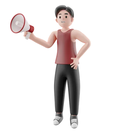 Sportsman Holding Megaphone  3D Illustration