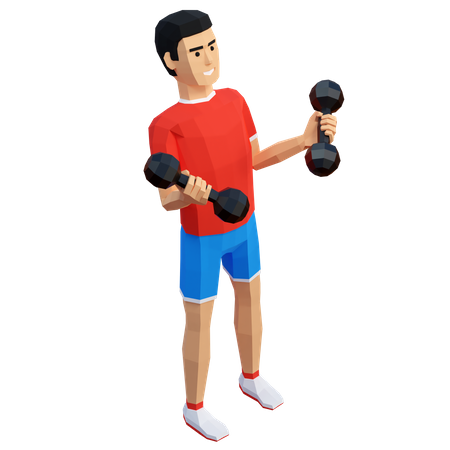 Sportsman training biceps with dumbbell  3D Illustration