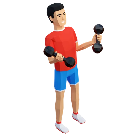 Sportsman training biceps with dumbbell  3D Illustration