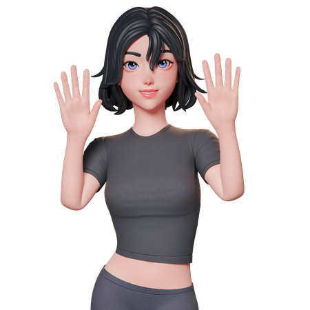 Sporty Girl In Black Raise Her And Showing Greeting Hand Gesture Using Her Both Hands  3D Illustration