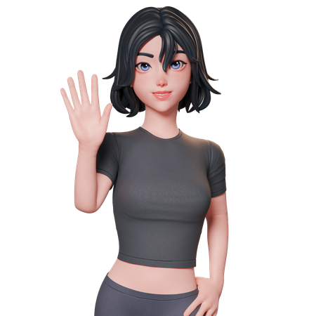 Sporty Girl In Black Raise Her And Showing Greeting Hand Gesture Using Her Left Hand  3D Icon