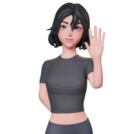 Sporty Girl In Black Raise Her And Showing Greeting Hand Gesture Using Her Right Hand Waving Hand  3D Illustration