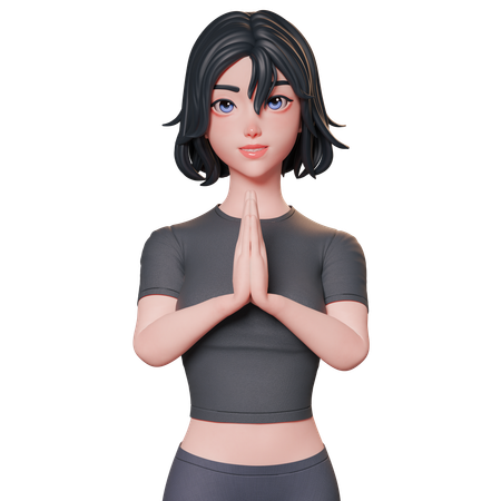 Sporty Girl In Black Showing Folding Hands Namaste Gesture  3D Illustration