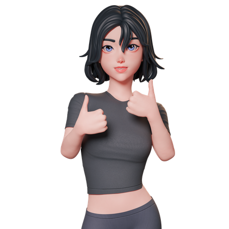 Sporty Girl In Black Showing Thumbs Up Hand Gesture Using Her Both Hands  3D Illustration