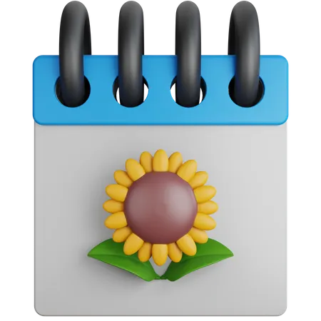 3 D Rendering Spring Time Calendar With Sunflowers Isolated 3D Icon