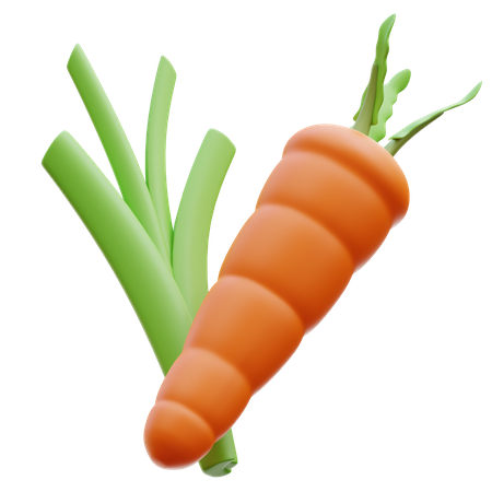 Spring Onion And Carrot  3D Illustration