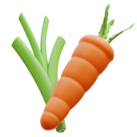 Spring Onion And Carrot  3D Illustration