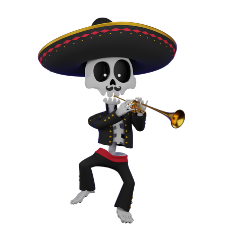 Squelette jouant de la trompette  3D Illustration