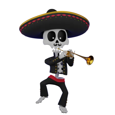 Squelette jouant de la trompette  3D Illustration