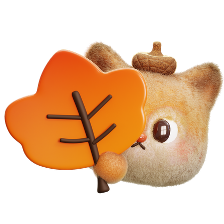 Squirrel Hiding Behind Autumn Leaf  3D Icon