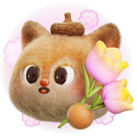 Squirrel Holding a Bouquet of Tulips  3D Icon