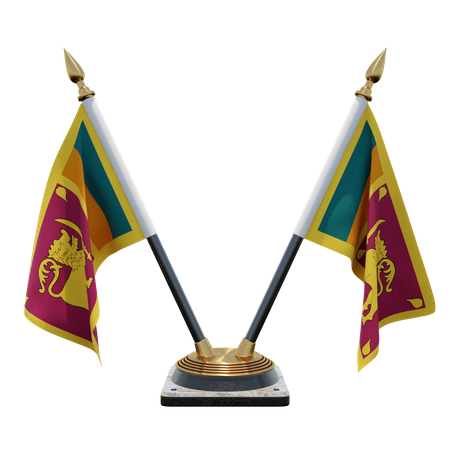 Sri Lanka Double Desk Flag Stand  3D Illustration