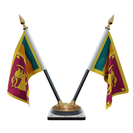 Sri Lanka Double Desk Flag Stand  3D Illustration