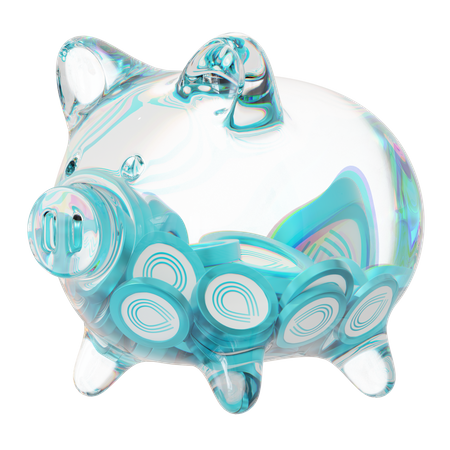 Srm Clear Glass Piggy Bank With Decreasing Piles Of Crypto Coins  3D Icon