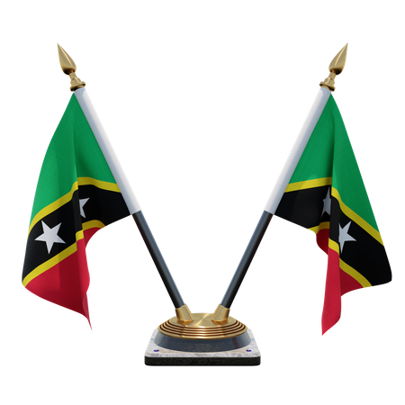 St. Kitts und Nevis Doppelter (V) Tischflaggenständer  3D Icon