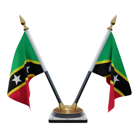 St. Kitts und Nevis Doppelter (V) Tischflaggenständer  3D Icon