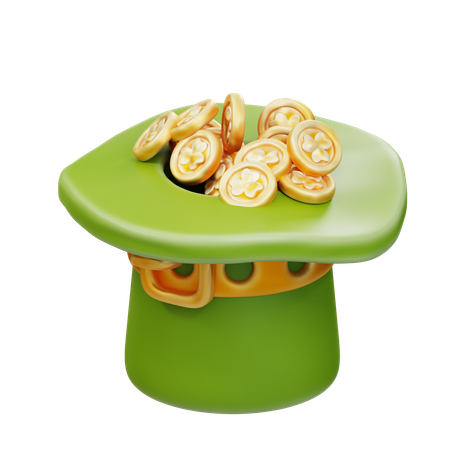 St Patricks Day Hat And Gold Coin Clover  3D Icon