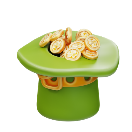 St. Patricks Day Hut und Goldmünze Kleeblatt  3D Icon