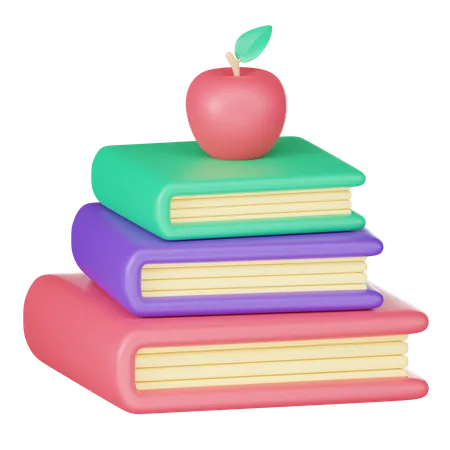 Stack Of Books With Apple  3D Icon