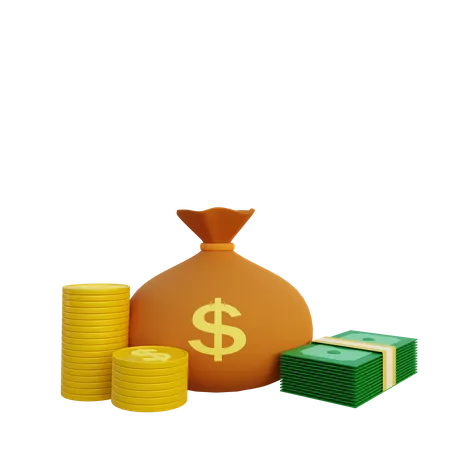 3 D Illustration Simple Object Saving Money With Stack Of Coin Money Sack 3D Illustration