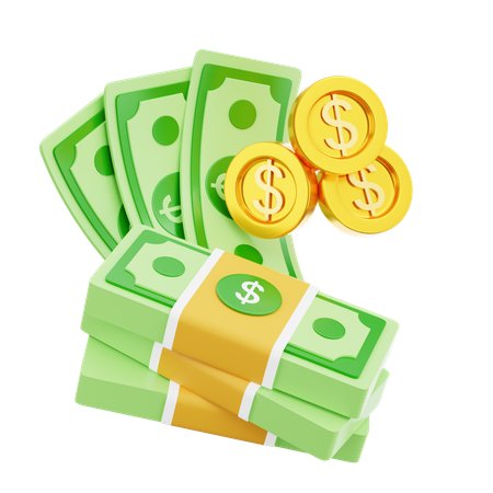 Stack Of Money And Coin Dollar  3D Icon