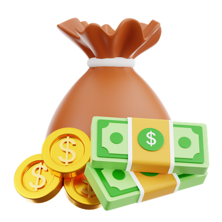 Stack Of Money And Coin Dollar Bag  3D Icon