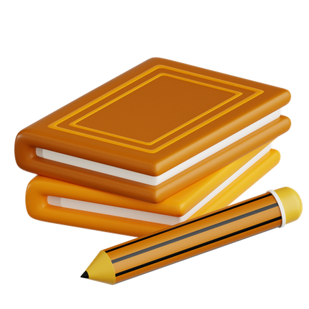 Stacked Books And Pencil  3D Icon