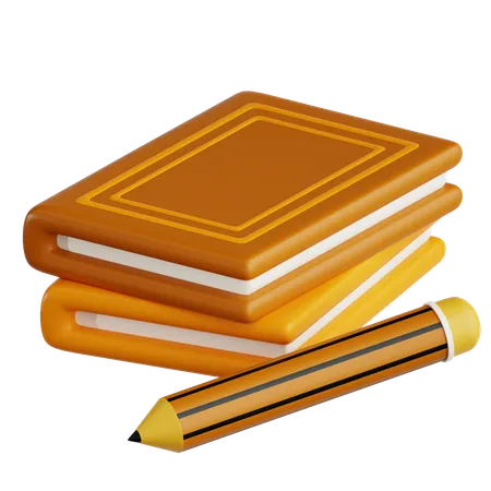 Stacked Books And Pencil  3D Icon