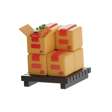 Stacked Boxes With Open Box And Vegetables  3D Icon