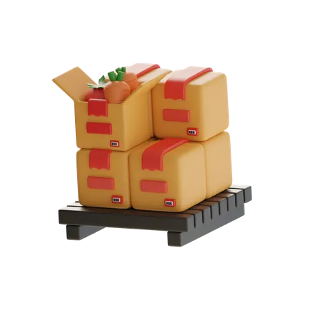 Stacked Boxes With Open Box And Vegetables  3D Icon