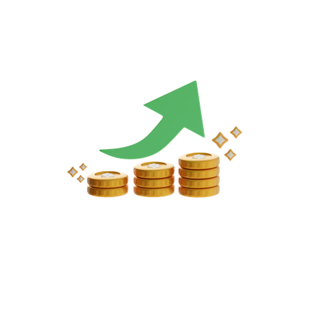 Stacked Coins With Green Arrow Up  3D Icon