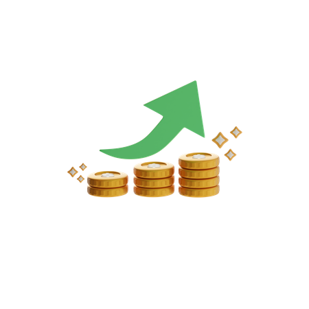 Stacked Coins With Green Arrow Up  3D Icon