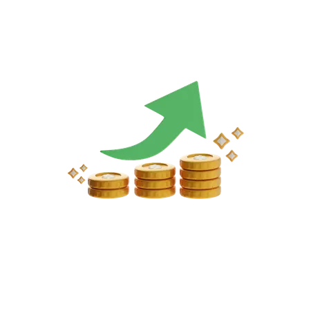Stacked Coins With Green Arrow Up  3D Icon