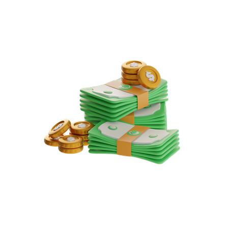 Stacked Currency And Coins  3D Icon