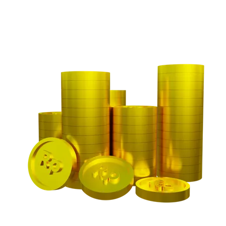 Stacks of Indonesian gold coin  3D Illustration