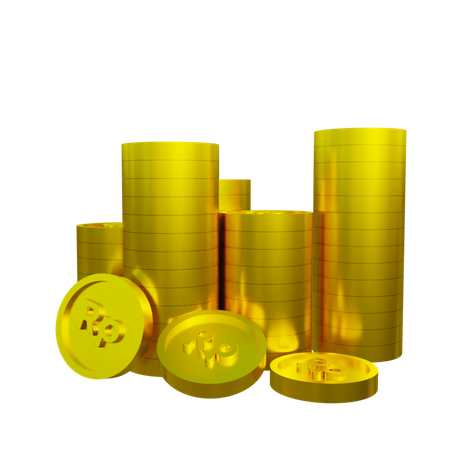 Stacks of Indonesian gold coin  3D Illustration