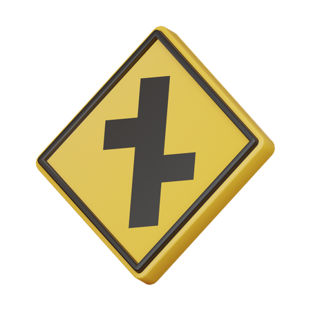 Staggered junction ahead sign  3D Icon