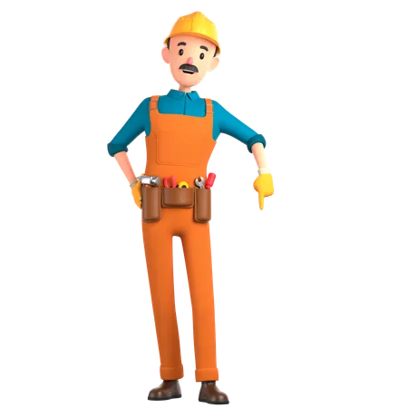 Standing Man pointing down  3D Illustration