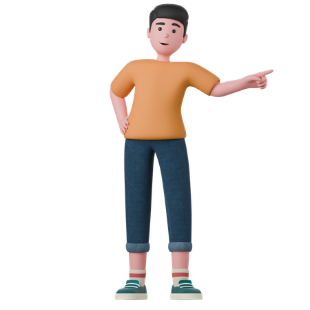 Standing Man Points Side  3D Illustration