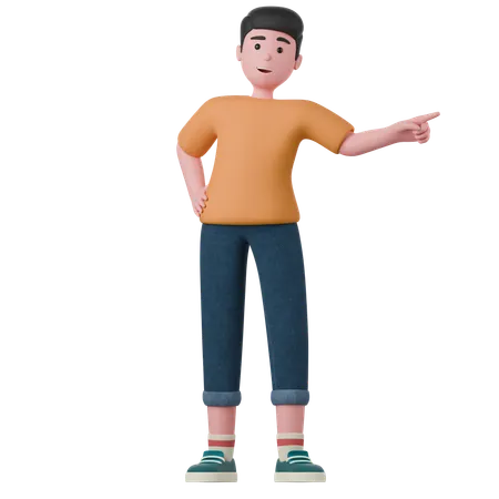 Standing Man Points Side  3D Illustration