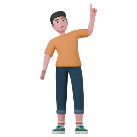 Standing Man Points Upwards  3D Illustration