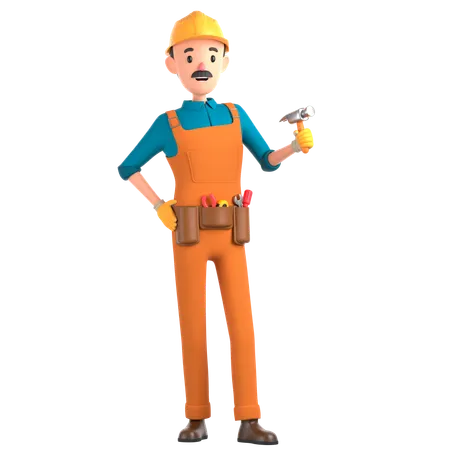 Standing Man with hammer in hand  3D Illustration