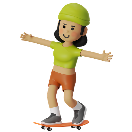 Standing Skateboard Girl  3D Icon