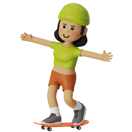 Standing Skateboard Girl  3D Icon