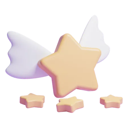 3 D Star Icon With Wings Icon Or 3 D Flying Star With Wings Icon Or 3 D Star Icon 3D Icon