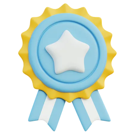 A 3 D Illustration Of A Blue And Yellow Ribbon Badge With A Prominent White Star Symbolizing Excellence And High Achievement 3D Icon