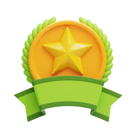 3 D Gold Badge With Star And Ribbon Suitable For Your Projects Related To Reward Award Winning Badges And Trophy 3D Icon