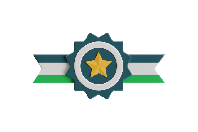 Star Badge Emblem With Ribbons  3D Icon