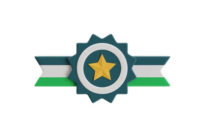 Star Badge Emblem With Ribbons  3D Icon